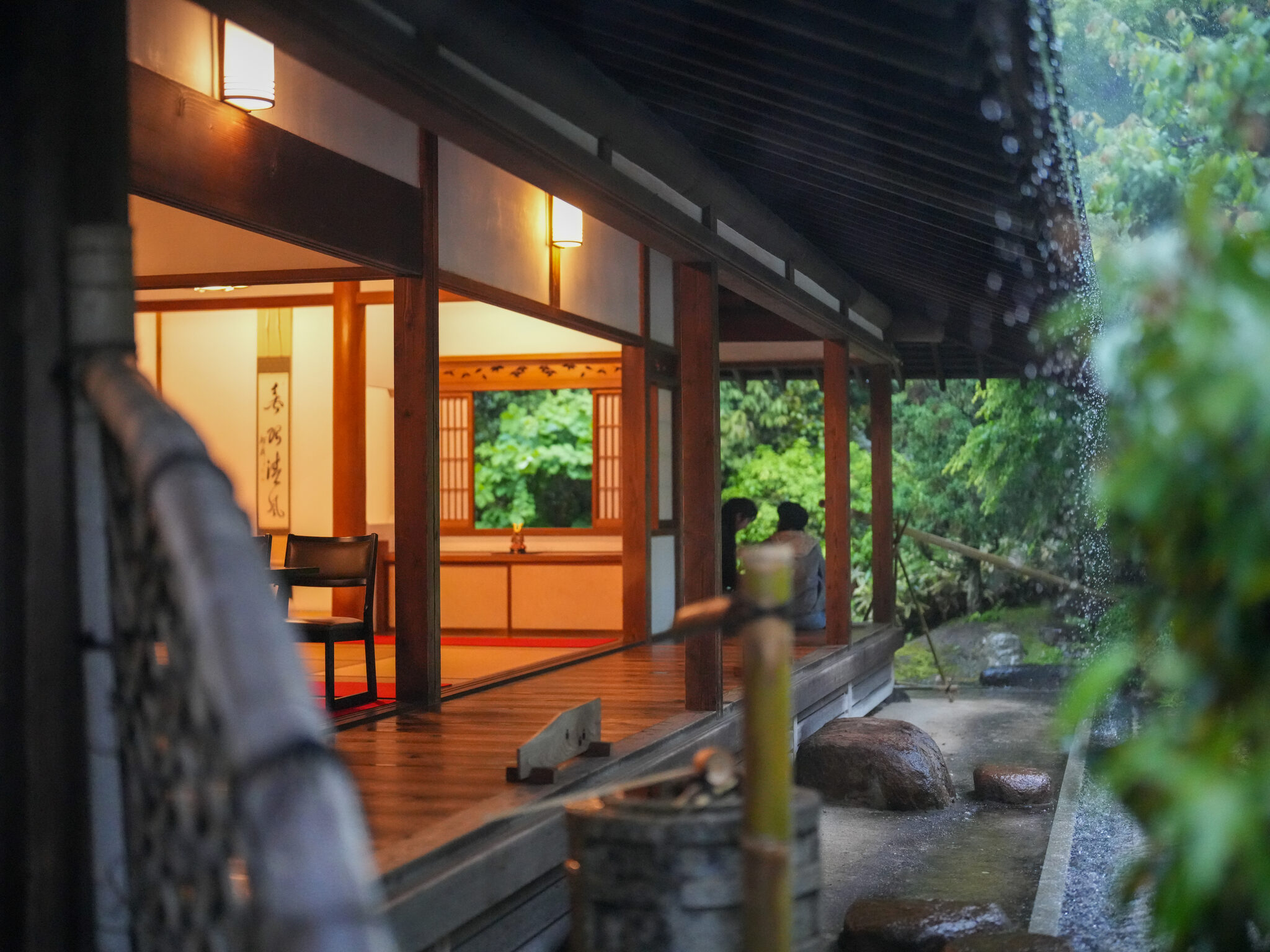 The veranda of an old Japanese house opening onto a garden